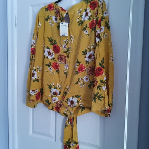 NWT George Yellow Floral Tie Front Blouse 3x - Picture 3 of 3